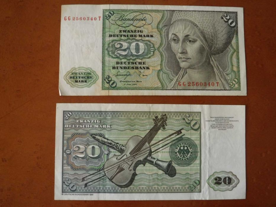 Nota de 20 Marcos Alemães 1977 Bundesbank