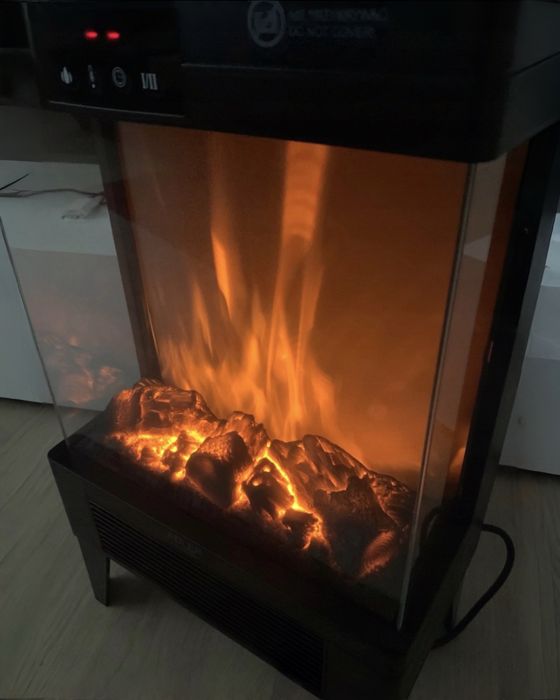 NOWY Kominek Grzejnik Elektryczny Wolnostojący Cichy Pilot Płomień LED