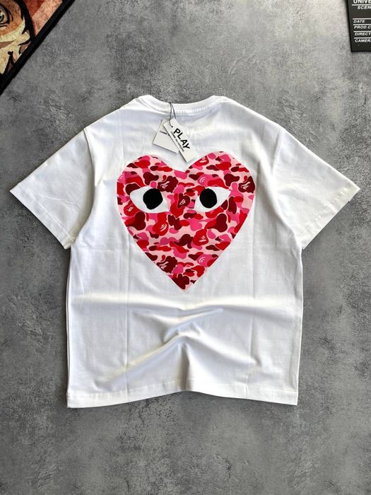 Футболка PLAY Comme Des Garcons Heart біла Оверсайз