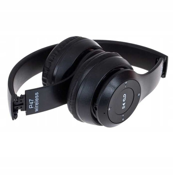 Słuchawki bezprzewodowe nauszne na głowę wygodne czarne z mikrofonem