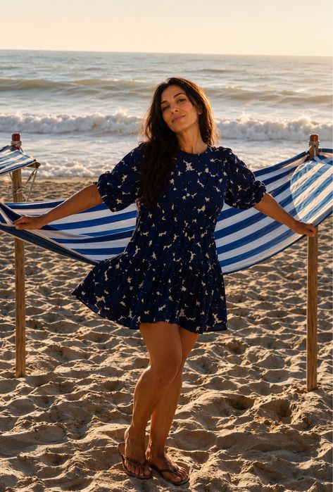 Vestido de algodão azulão e branco