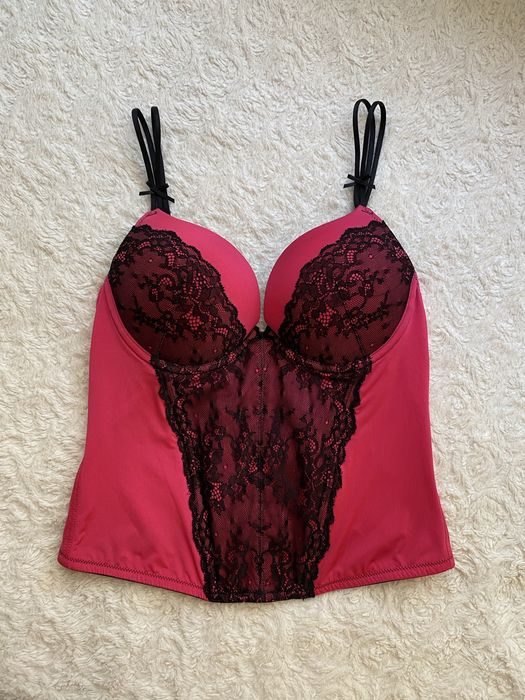 Gorset bielizna modelująca push up czerwony czarny sexy M hot H&M
