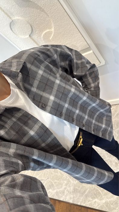 Сіра сорочка в клітинку, картата сорочка, рубашка в клетку, 40/L-XL