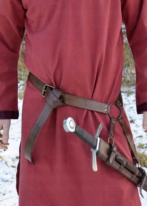 Pas, uchwyt do miecza, skórzany, brązowy