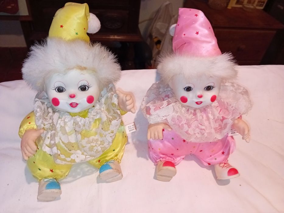 Conjunto de 2 Bonecos Palhaços Antigos