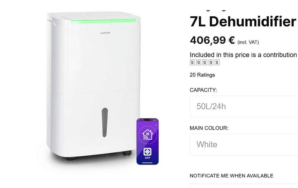 Осушувач повітря Klarstein DryFy Connect 50 Wi-Fi (10034435 )