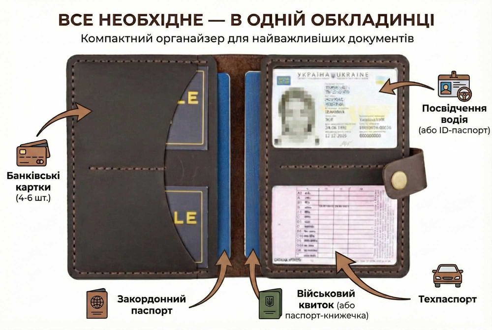 Органайзер для документів, докхолдер з натуральної шкіри, обложка