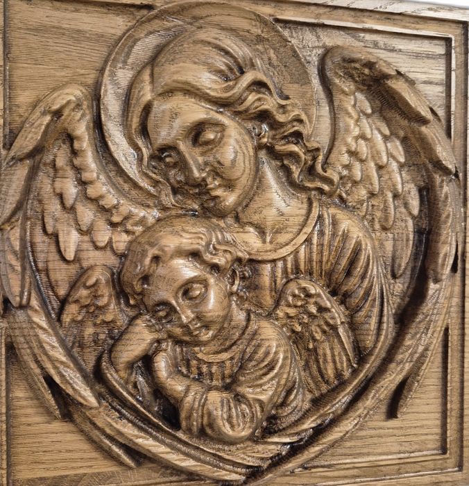 Płaskorzeźba z drewna – Anioły, ochrona i spokój, PREZENT