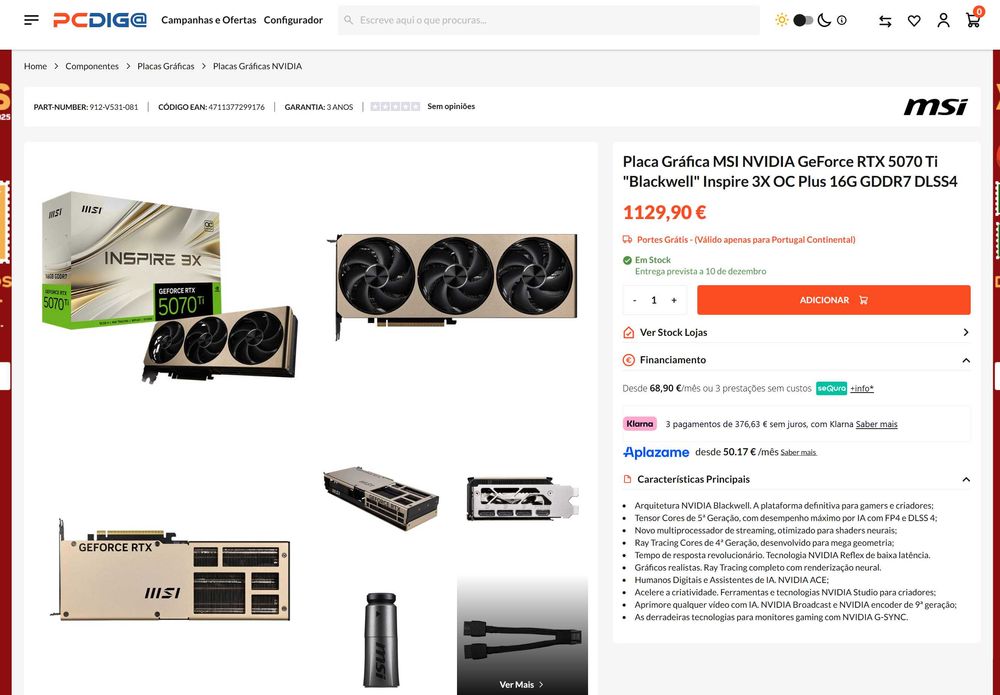 RTX 5070 TI 16GB msi inspire 3X OC plus