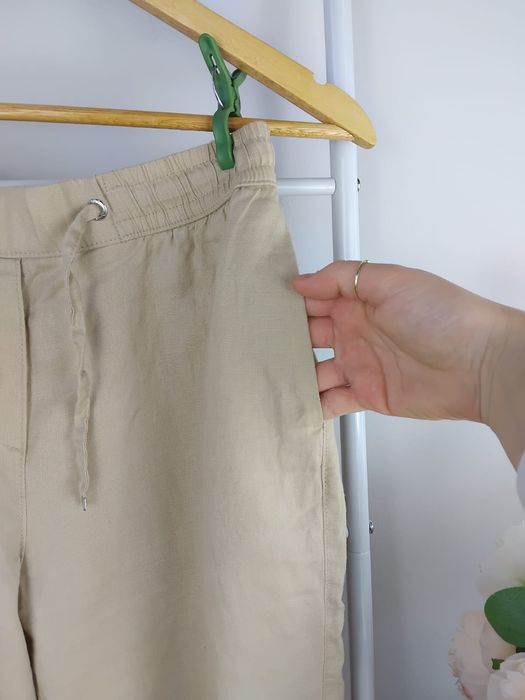 Lniane spodnie bezowe chinosy cygaretki 100% len linen materiałowe XL
