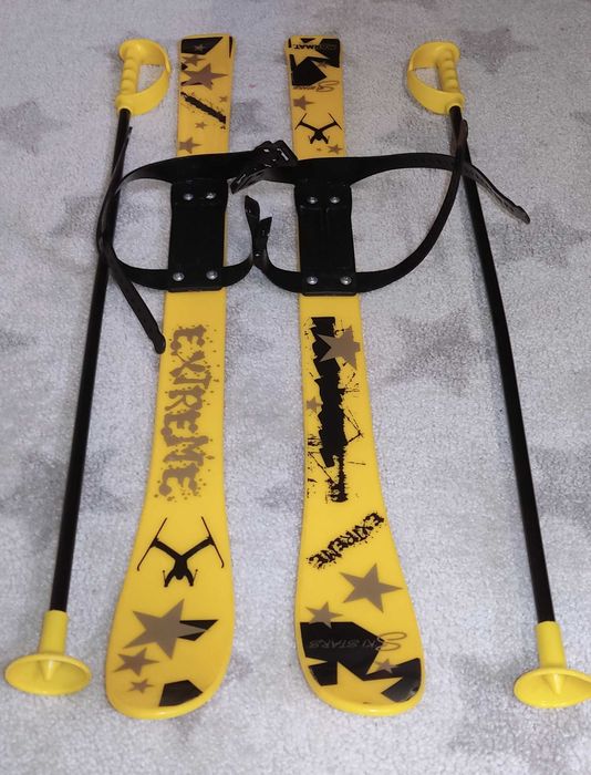Dziecięce narty z wiązaniami i kijkami Marmat Ski Stars 90 cm żółte