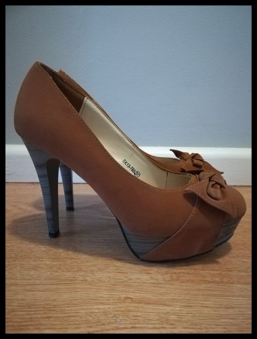 szpilki na platformie brązowe 11,5cm