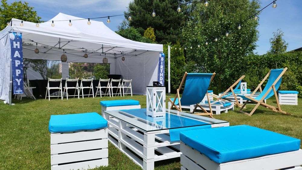 Gotowy zestaw imprezowy do Twojego Ogrodu - urodziny - Namiot 4x6 expr