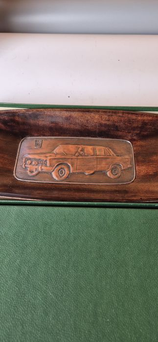 Okazjonalna miedziana plakieta Polski FIAT PRL na tacy w oryg. pudełku