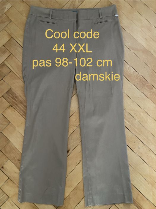 Cool code 44 XXL damskie spodnie beżowe szeroka nogawka biuro praca Vintage