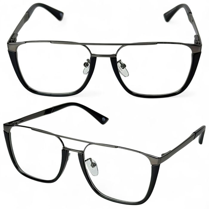 Okulary Do Komputera Blue Light Aviator Czarno-Szare Etui Zestaw