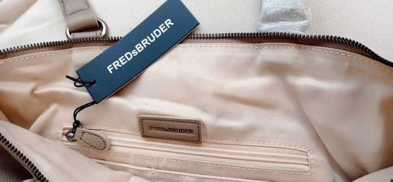 Duża  skórzana torebka torba beżowa FredsBruder shopper  A4