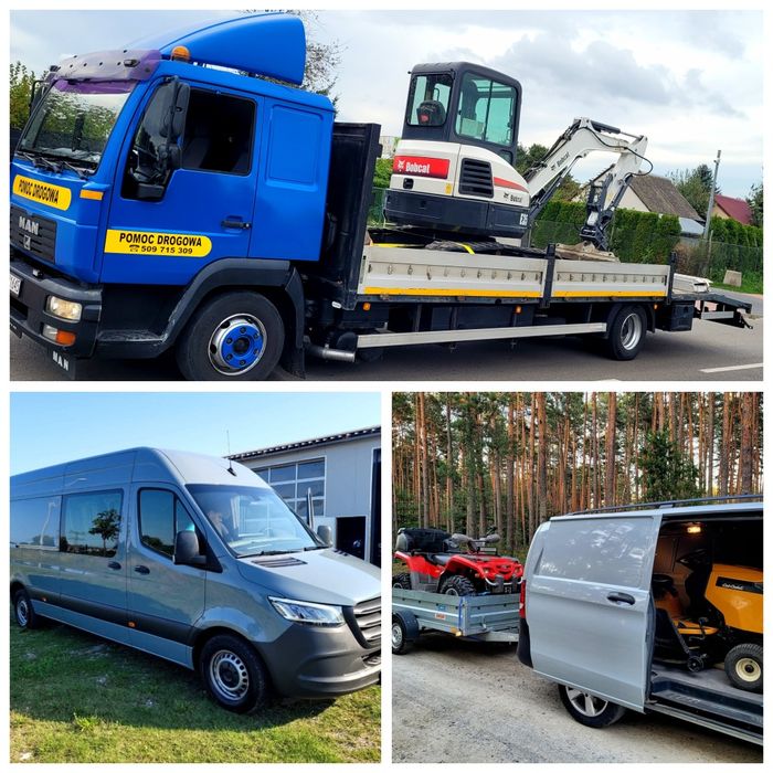 Pomoc drogowa laweta transport maszyn do 6.5t 8m licencja faktura VAT