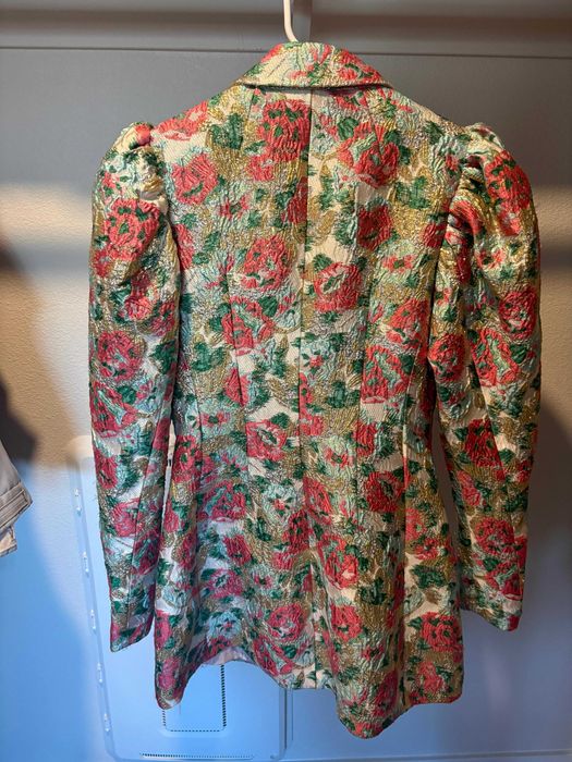 vestido estilo blazer da Rotate Birger Christensen apresenta um tecido jacquard floral metálico com mangas bufantes marcantes uk 12