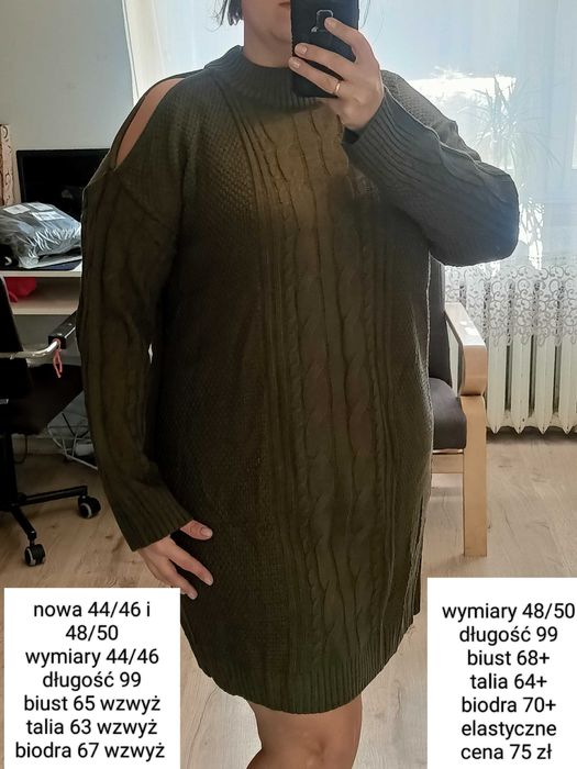 Sukienka sweterkowa z rpzcięciem na ramieniu 44/46 i 48/50