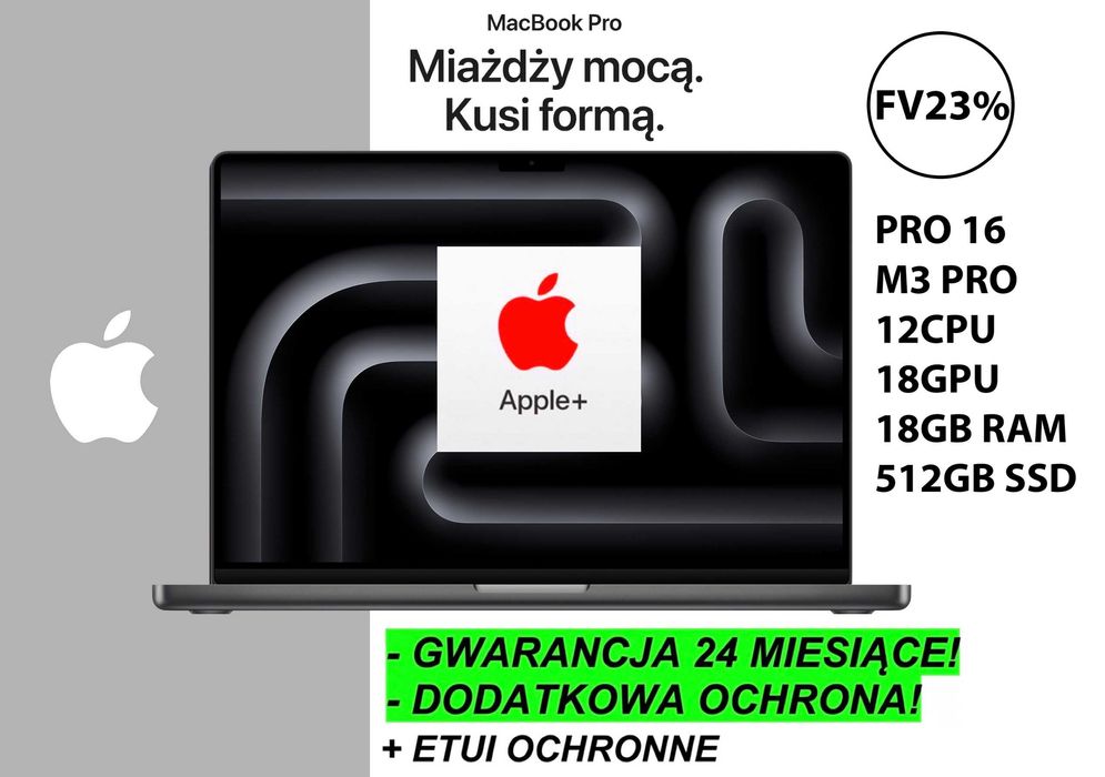 I. NOWY Apple MacBook Pro 16 M3 PRO 18GB RAM 512GB Black +DODATKI GW-2LATA! FV23%