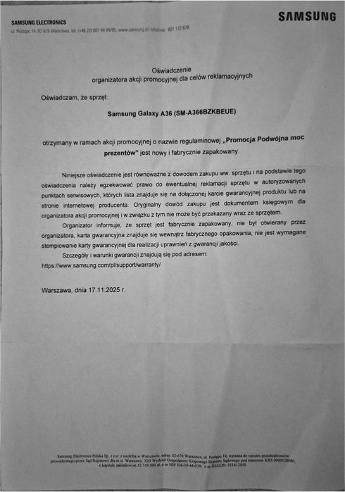 Samsung Galaxy A36 5G 6/128GB Awesome Black | Nowy | Gwarancja pilne