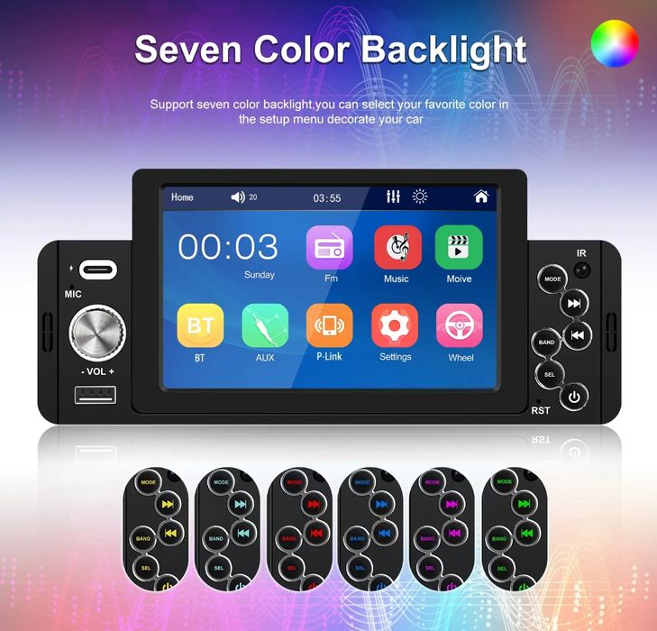 Rádio 1din com Visor 5 polegadas HD Bluetooth MirrorLink Equalizador