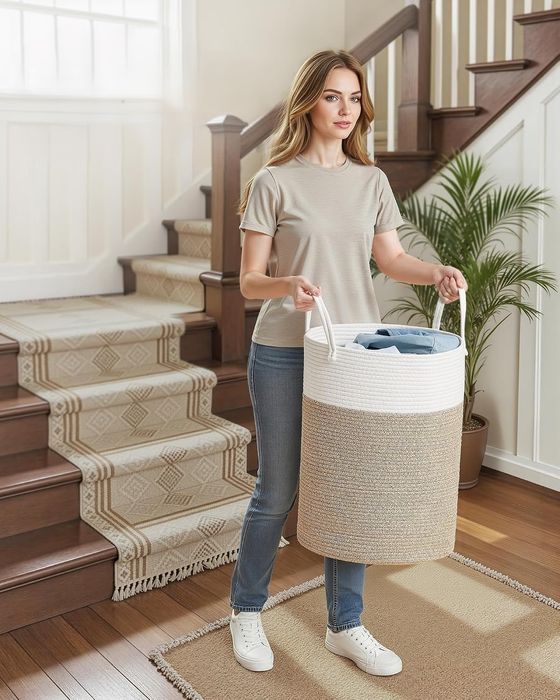 Kosz na pranie wolnostojący 60L organizer na zabawki Pojemny BOHO