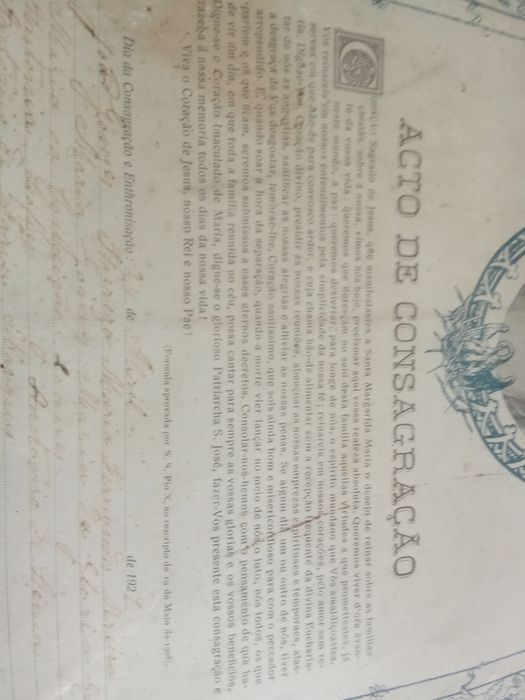 Documento antigo Acto De Consagração