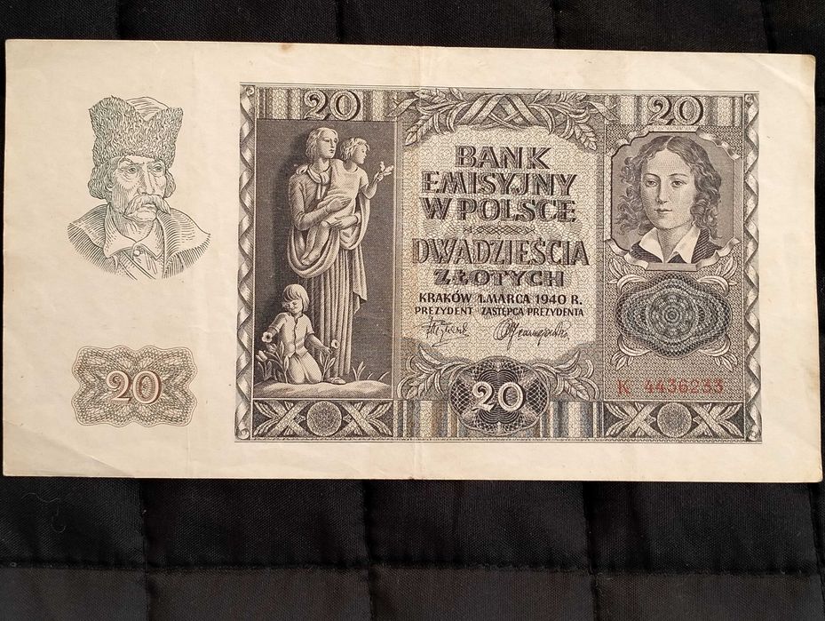 20 złotych 1940, banknot, Polska, okupacja, seria K