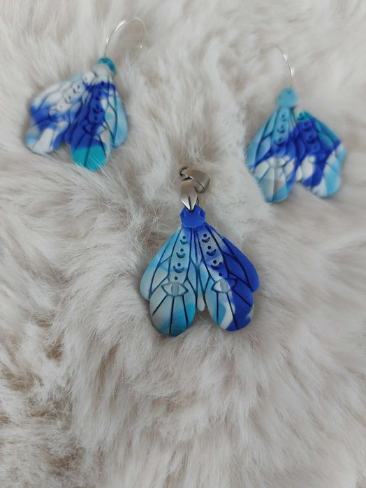 Zestaw biżuterii stal chirurgiczna glina ćmy owady zawieszka kolczyki