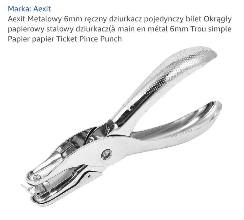 Aexit Metalowy 6mm ręczny dziurkacz pojedynczy bilet Okrągły papierowy stalowy dziurkacz