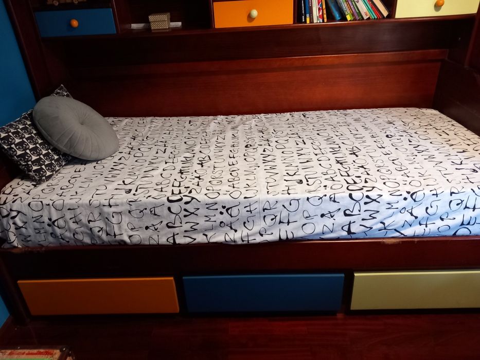 Estúdio cama 1,90 m×0,90 m, madeira maciça