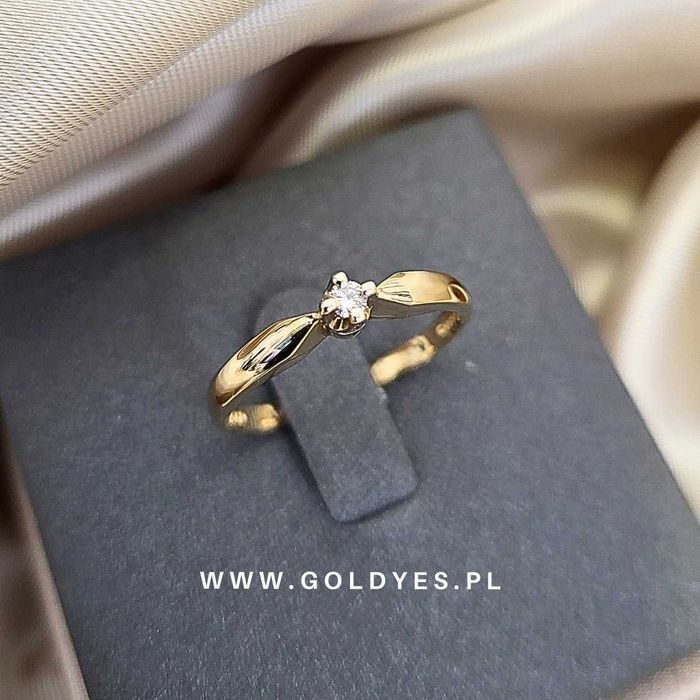 Złoty Pierścionek z BRYLANTEM pr 585 14k R.18