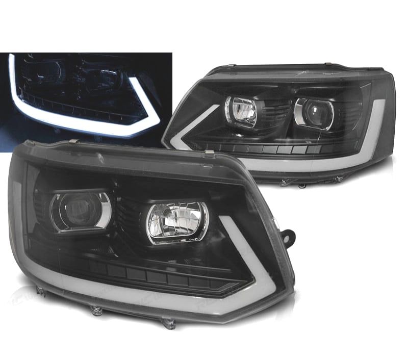 CONJUNTO DE FARÓIS VW T5 10-15 TUBE LIGHT COM INDICADOR DINÂMICO PRETO