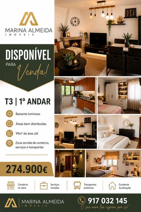 Apartamento T3 Moita  99m2 open space