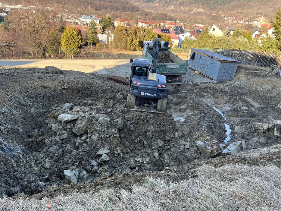 Prace ziemne, koparka, minikoparka,młot, wywrotka, kamień, kruszywa