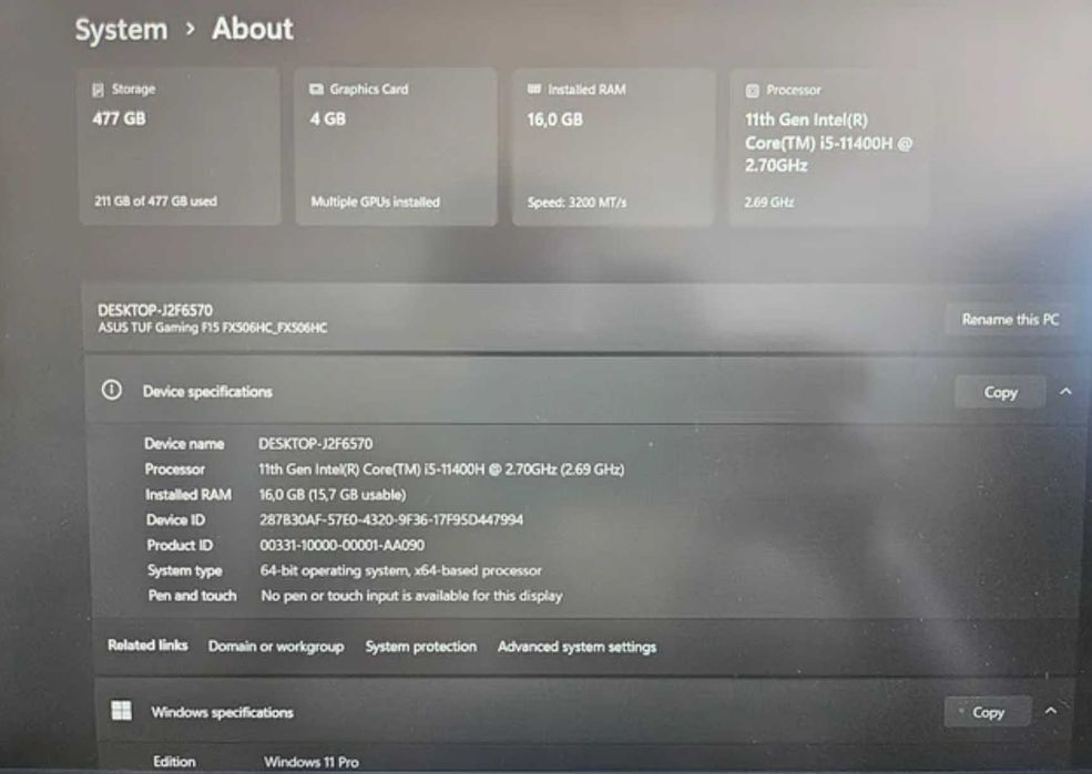 Portátil Asus TUF Gaming F15 FX506H i5 512GB SSD