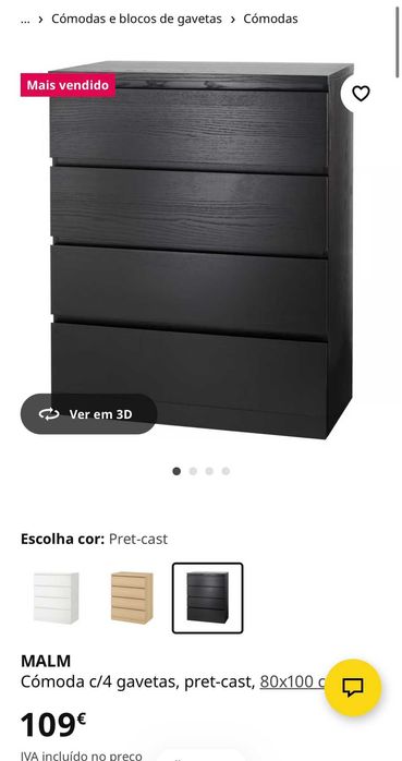 MALM - Cómoda c/4 gavetas preta