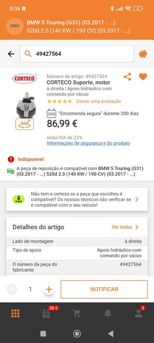Apoio de motor BMW G30 G31 lado direito