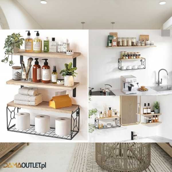 ZESTAW 3 półek ściennych drewno LOFT metal DaMaOutlet.pl