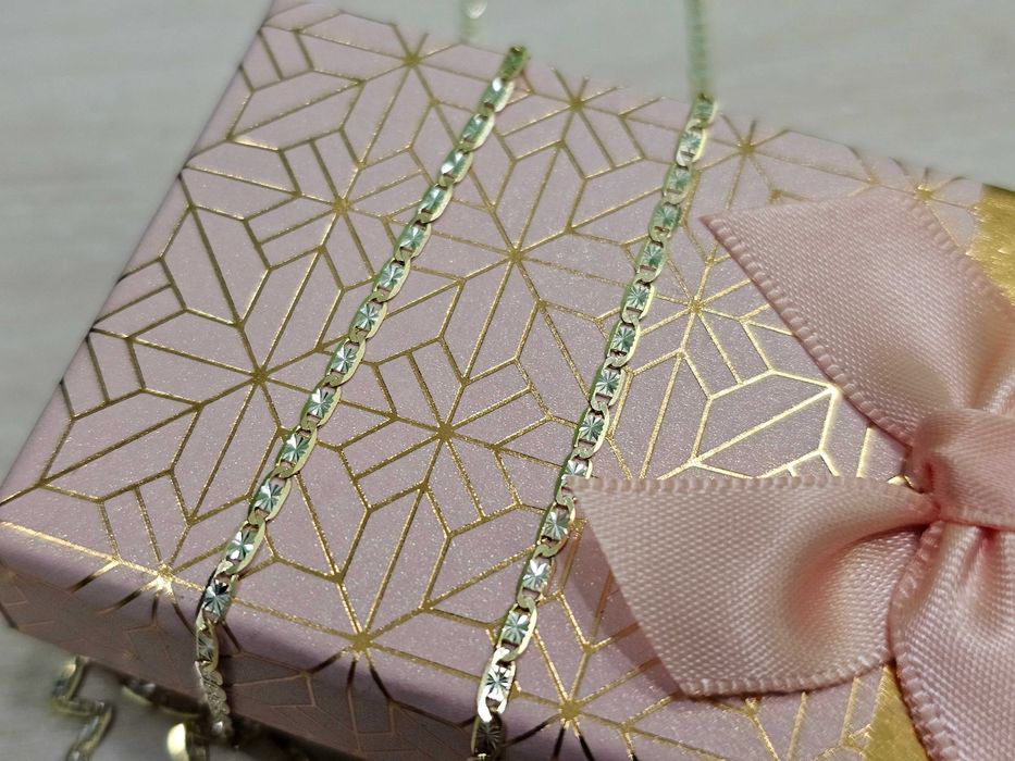 Złoty damski łańcuszek z białym złotem pięknie zdobiony PR 585