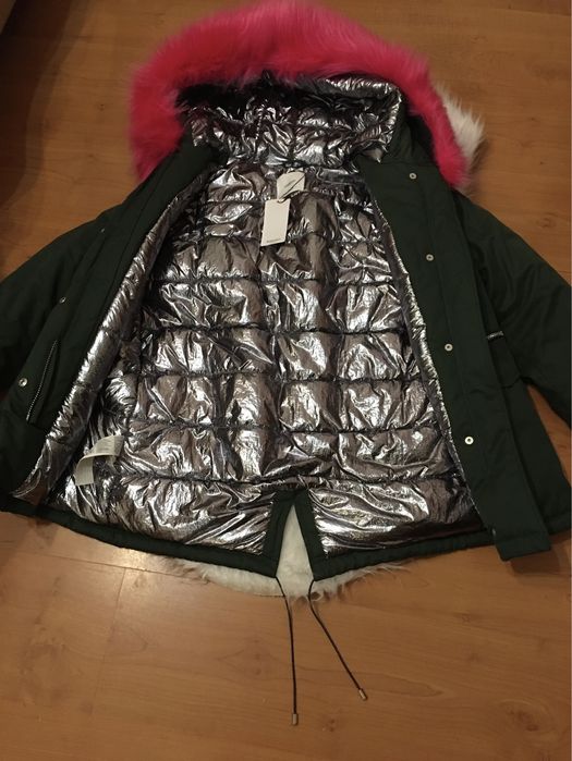 Kispo Verde com Capuz com Gola em Pelo da Mango