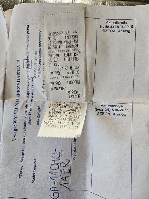 Zegarek G-Shock z paragonem