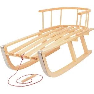 Nowe sanki drewniane z oparciem i ze śpiworkiem