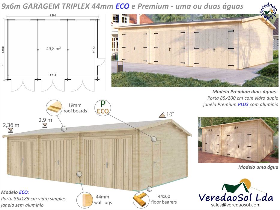 Casa madeira - Garagem Pré fabricada mais de 14 Modelos 28 até 44mm