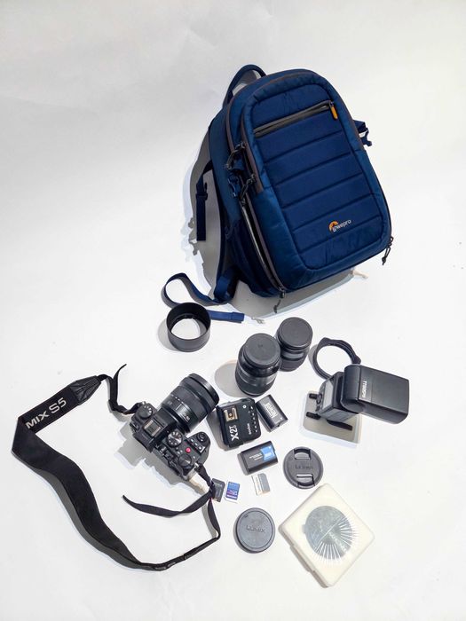 Duży zestaw Foto/Video Lumix S5, Ronin RS3, lampy, statywy, tła i inne