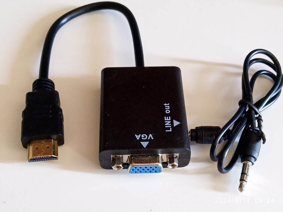 HDMI - VGA адаптер конвертер видео + аудио, 1080P Кабель  HDMI -VGA