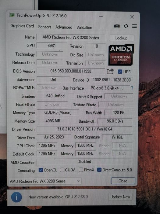Dell Optiplex 5070, I7-9700, 4Gb Radeon Pro WX 3200