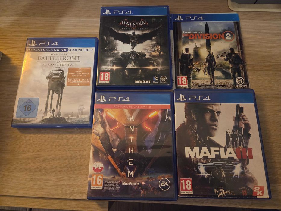 Zestaw gier PS4: Star Wars Battlefront Ultimate / Batman Arkham Asylum / The Division 2 / Anthem / Mafia III